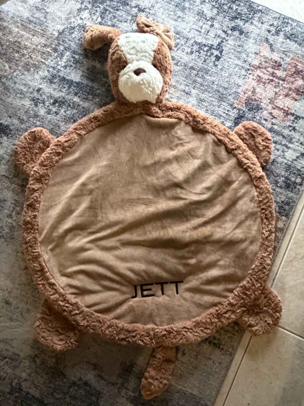 Pottery Barn Kids Plush Bear Play Mat in Tan and Cream - custom name “Jett”